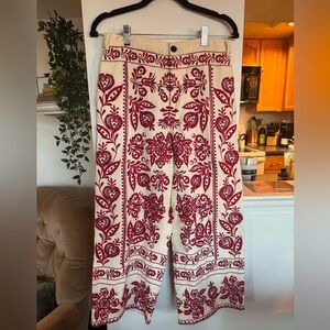 Zara Cream Pants with Red Embroidery